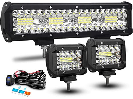 RIGIDON 8D 30cm 240W led lichtleiste mit 12V Kabelbaum kit, 2 x 10cm 60W Led Scheinwerfer Offroad Wasserdicht für 4x4 Auto SUV ATV UTV KFZ LKW Traktor Fahrzeuge, 6000K Weiß Nebelscheinwerfer