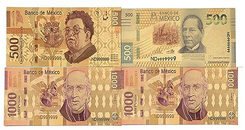 YIQILAFADA Gold Mexican Bills, 1 500 1000 Gold Plated Bills for Party Bill Album Money Home Decor