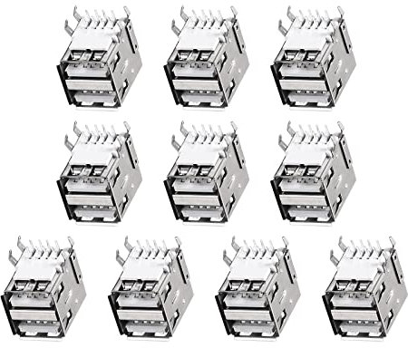 Rebower USB PCB Presa Tipo a 8 Pin Orizzontale 90 Gradi Linea Connettore Doppia Porta Femmina [Per Mini USB Applicazione] - 1.5A / Argento Nero / 5pz