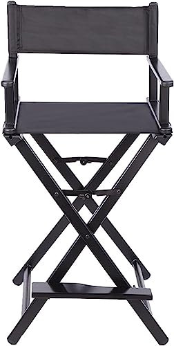 Professionelle Faltbare Direktoren Stuhl, hoher Make-up-Stuhl für Kunden, Aluminium tragbarer Stuhl Faltbarer Regiestuhl Make-up Artist Stuhl Camping Chaise (Black Schwarz)