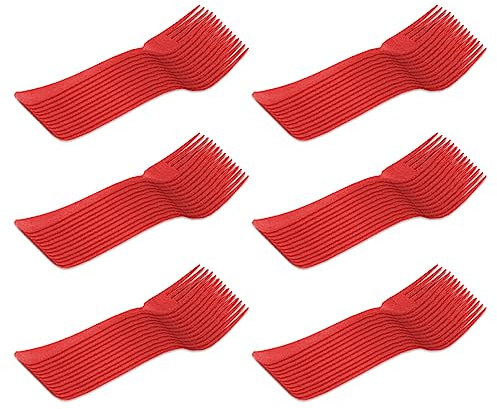 Acan Tradineur - 6 Paquetes de 12 Tenedores de plástico - Material Reutilizable y reciclable - Longitud de 18,5 cm - Color Rojo - Total 72 Uds