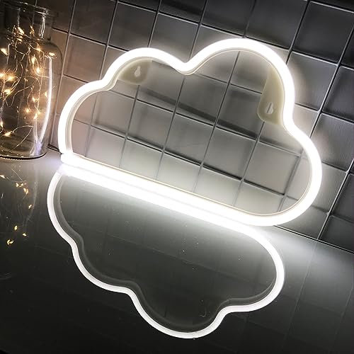 Wanddekoration mit Wolke Neon Zeichen, Schlafzimmer mit batteriebetriebenen oder USB betriebenen LED Lichtern, Teenager Mädchen und Kinderzimmer Weihnachtsfeier Hochzeitsfeier (weiß)
