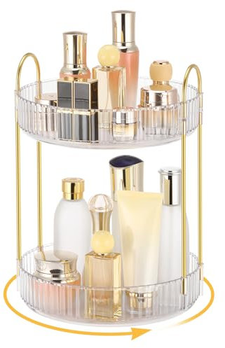 Otauoaea Kosmetik Organizer, 360° Drehbarer Make Up Organizer Große Kapazität, Multifunktionaler Kosmetik Aufbewahrung für Schminktisch Badezimmer Schlafzimmer (2 Schicht, Transparent)