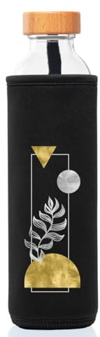 FLASKA | Botella de Agua de Vidrio | 750ml | Sin BPA | Tapa a Rosca | Funda de Neopreno | Ideal para Deporte, Oficina, Yoga | Estructura el Agua | Universo
