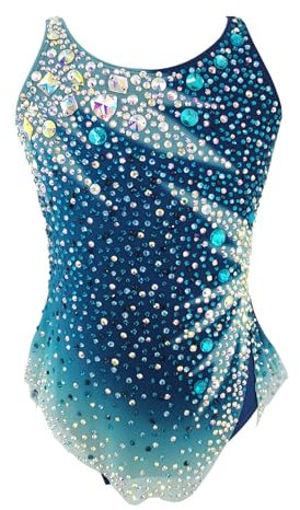LIUHUO Body da ginnastica ritmica da ragazza, blu, senza maniche, per allenamento e prestazioni scintillanti, Blu, Medium
