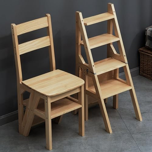 Wooden Folding Library Ladder Chair Convertible Multi-Functional 2-in-1 Folding Ladder Chair 4 -Step Step Ladders Display Stand