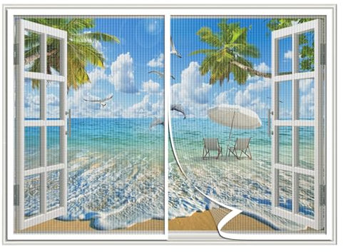 KSITH- Fly Zanzariera Magnetica Finestra,Auto Chiusura Magnetica Rete Tenda, Facile Montaggio Magneti Rete Anti Zanzare,per Porte Finestre-White C|| 45x47inch(115x120cm)