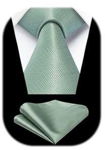 HISDERN Krawatte Herren Salbei Grün Hochzeit Klassische Krawatte mit Einstecktuch Set Formal Elegante Taschentuch Business Party