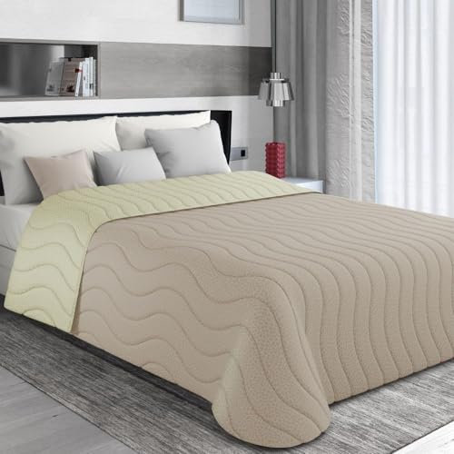 MAXIME MAISON - Tagesdecke 240x260 cm Creme/Beige Wendedesign, Tagesdecken Herbst/Frühling (100 gr/mq) Steppdecke Doppelbett Unterfüttert, Gesteppt, Weiche Mikrofaser, Made in Italy