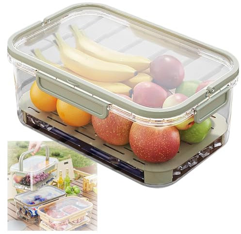 Jumuao - Fiambreras con tapa, herméticos, con asa y rejilla de drenaje para frigorífico, sin BPA, color verde