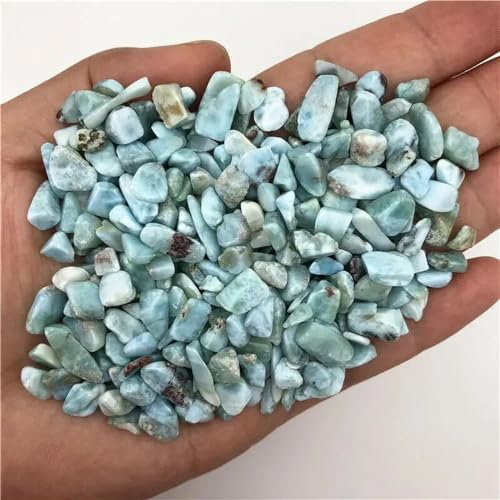 QINGQI dekorative Ornamente Natürlicher Larimar-Kies, polierter Bergkristall, Splittersteine, Dekor, natürliche Mineralien