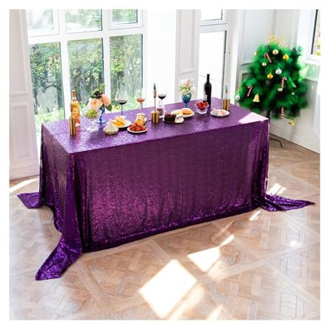 AMDXD Nappe de table à paillettes en polyester - 230 x 400 cm - Lavable - Protection de table pour l'intérieur et l'extérieur - Jardin - Salle à manger - Fête et fêtes - Violet