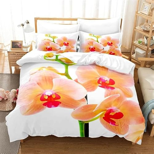 Bettwäsche 135x200 cm Orchidee Bettwäsche-Set Blumen Winter Bettbezug Weiche Mikrofaser Bettzeug Set 3D Print Bettbezüge 135x200 cm + 2 Kissenbezug 80x80 cm K872