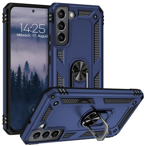 LBH Outdoor Hülle für Samsung Galaxy S22 Armor Militär Stoßfest Handyhülle 360 Grad Metal Ring Halter Ständer Schutzhülle für Handyhalterung Auto Magnet Blau