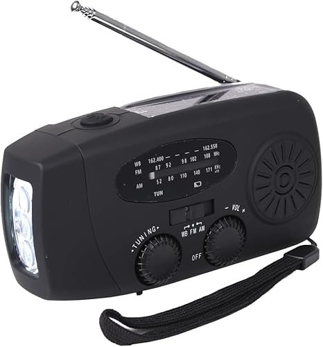 Emergency Hand Crank Radio with LED Flashlight for Camping, Emergency, AM/FM NOAA Portable Weather Radio (Black)