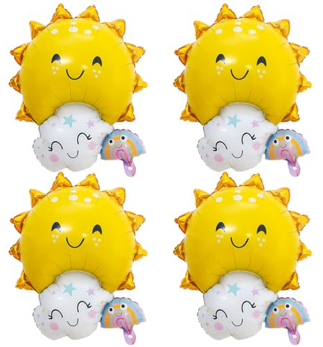 ALEGRE® Wolkenförmige Sonne Folienballon, 4 Stk XXL Wolken Sonne Luftballons Geburtstag, Sonne Helium Ballon Kindergeburtstag Deko Jungen Mädchen, Sonne Luftballon für Geburtstag, BabyShower, Jubiläum