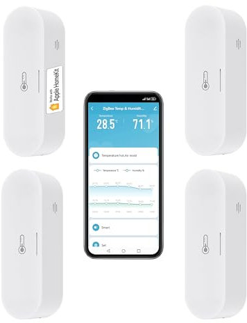 Intelligentes Thermometer-Hygrometer: Zigbee-Temperatur-Feuchtigkeitsmonitor mit App-Warnungen, doppelte Stromversorgung, Datenspeicherexport, Hub erforderlich, unterstützt Homekit, Alexa (4er-Pack)