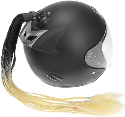 Whakano Motorrad Helm ZöPfe Abnehmbarer,Gradient Motorräder Helm Dekorieren Perücke mit Saugnapf,Motorradhelm Braids,Geflochtener Pferdeschwanz Haarschmuck,für Motorrad Fahrrad,Schwarz Beige