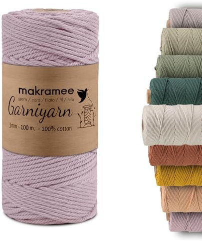 GARNIYARN Premium Makramee Garn 3mm – Weiches Baumwollseil für Macrame, DIY-Bastelprojekte, Wandbehänge, Pflanzenhänger und Wohnaccessoires, Stricken – 100% Natürlich Cotton – 3mm (alte Rose, 100m)