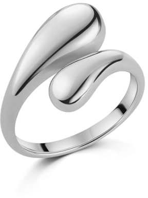 DJADEE Sea Drops Ring Gold 750er Gold 18 Karat vergoldet Edelstahl, Damen, Hypoallergen, Wasserfest, Größe verstellbar, Silber, UVP: 35€ (Silber)