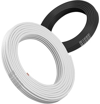 Cavo elettrico 18AWG 0,75mm² 2×5M, cavo flessibile bianco nero, cavo in rame stagnato senza ossigeno resistente ad alta temperatura 600V per batteria auto, lampada a LED, pannello solare (18/2-5M).