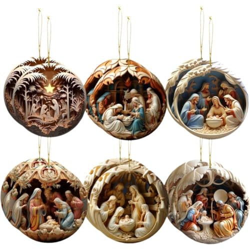 Zghhc 12 Stück Krippen-Ornamente, Weihnachtsdekoration Aus Holz Zum Aufhängen, Die Geburt Jesu, Weihnachtskrippe, Weihnachtsdekoration Für Den Weihnachtsbaum