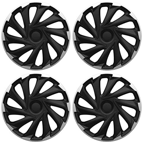Premium Radkappen 15 Zoll in Schwarz-Silber-Matt 4er-Satz hochwertige Radzierblenden für PKW-Stahlfelgen Radblenden-Zweifarbig Radabdeckungen Raddeckel Zierblenden Zierkappen Zierdeckel 4 Stück