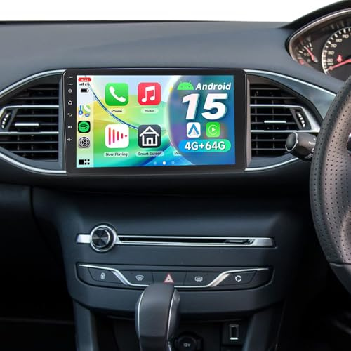 ACAVICA 9 Pouces Autoradio Android 15 pour Peugeot 308 II T9 2013-2021 | 8 cœurs, 4+64Go, Wireless Android Auto CarPlay sans fil, Bluetooth 5.4, GPS, Wi-Fi 6, radio FM, Caméra de Recul, FM RDS Radio