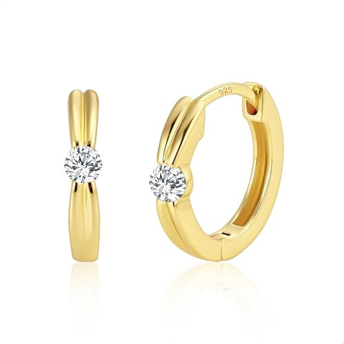 Ohrringe Gold Kleine Creolen, ALEXCRAFT 14 Karat Vergoldet Silber 925 Creolen Kleine Knorpel Kreolen Huggie Creolen Gold Twist Ohrringe Gedrehte Creolen mit Stein Zirkonia Kleine Mini Creolen Damen