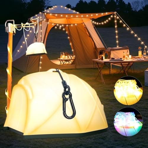 Spacelumen Camping Christmas String Lights, 15M Outdoor Stowable Fairy Lights with 9 Lighting Modes, USB Camping Lights, Rechargeable String Lights for Tent Garden Party Yard Festival Decor
