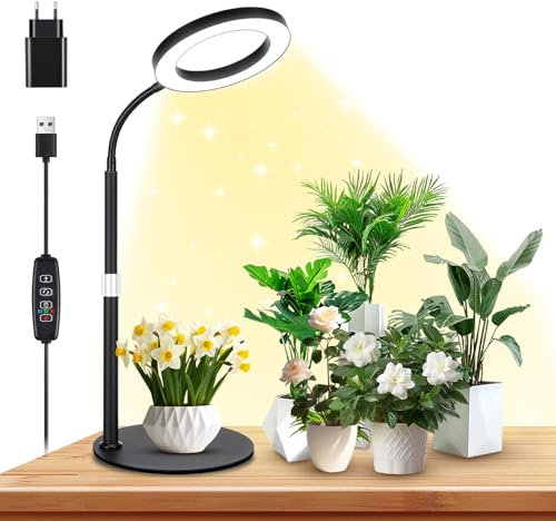SIMKIWO Neueste Pflanzenlampe, 96 LEDs Schreibtisch Vollspektrum Pflanzenlich mit 3/9/12 Timer & 360° flexible Schwanenhals, 30-63cm höhenverstellbar wachsen Lichter mit Basis für Indoor-Pflanzen