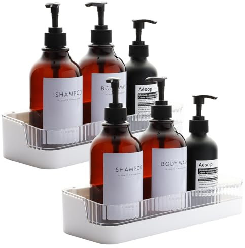 Nicrulp 2 Piezas Estanteria Ducha sin Taladro, Organizador Baño, Estante de Soporte Cesta, Baldas Pared Jabonera, Estanterias Estantes Autoadhesivos, Repisa Esquinero, para Champú y Gel de Baño