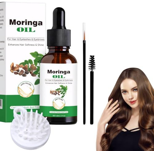 Moringa öl,60ml Kaltgepresst Reines Natürliches Moringa-öl Moringaöl Kaltgepresst Geeignet für Gesicht und Haar Spendet Feuchtigkeit Reduziert Fältchen mit Massagekamm 1