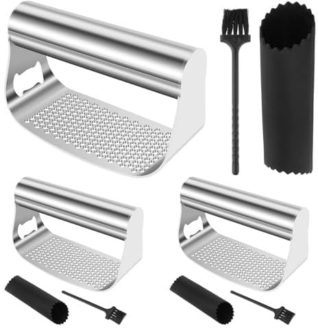 3 Stück Knoblauchpresse,Edelstahl Wippe,Spülmaschinenfest,Garlic Press mit Silikonschäler und Reinigungsbürste,einfache Handhabung und Reinigung