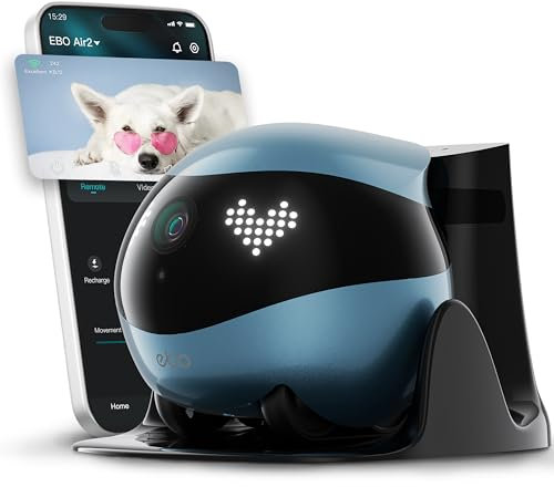Enabot EBO Cámara para mascotas Air 2 con aplicación, 2 K cámaras móviles para mascotas con expresiones faciales personalizables, cámara inalámbrica para gatos con visión nocturna, cámara para perros