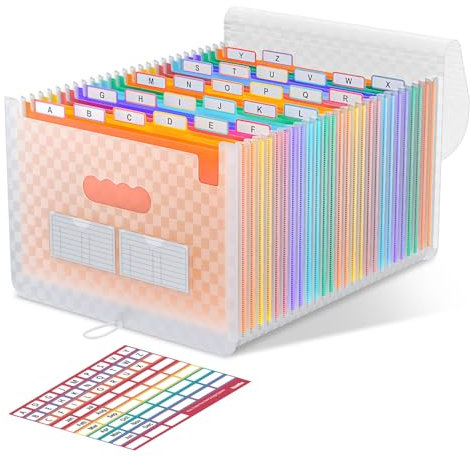ThinkTex 26 Fächer Dokumentenmappe A4, Regenbogen Akkordeon Erweiterbar Ordnungsmappe, Aktenordner mit großer Kapazität, tragbarer Klassifizierungsaktenordner im A4-Letter für Büro/Schule – Orange