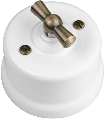 LaMorell LightDesign - Interruptor/desviador de porcelana blanca mando ojal de metal gris hierro ø65 mm