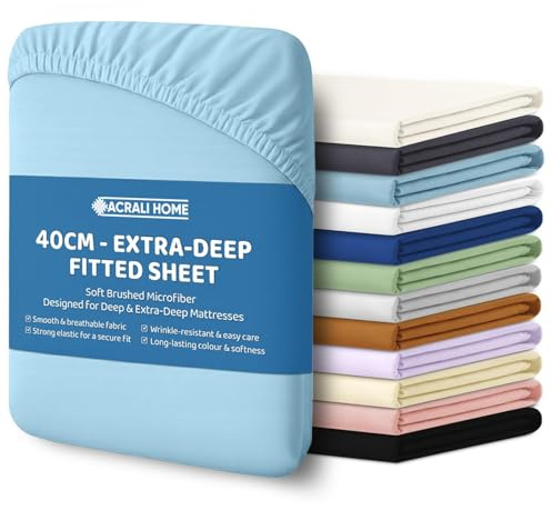 ACRALI HOME Microfiber Super King Fitted Sheet 40cm Extra Deep Fit Pocket - Breathable, Soft & Easy Care Duck Egg Bed Sheet - Wrinkle Free & Fade Resistant (200x180cm)