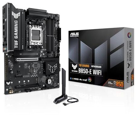 ASUS TUF Gaming B850M-E WiFi, Placa Base AMD Micro-ATX, 8+2+1 Fases de alimentación, Ranura DDR5, PCIe 5.0, 3 Ranuras M.2, WiFi 6E, Ethernet Realtek 2.5 GB, USB-C de 10 Gbps, BIOS Flashback y Aura
