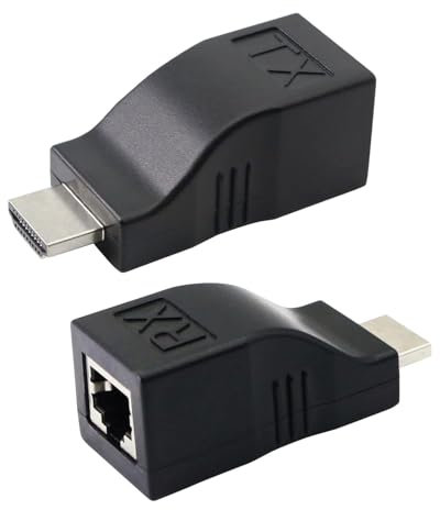 KEMUZ Extensor HDMI Adaptador HDMI a RJ45 Extensor de Red Extender Repetidor a través de Cat 5e / 6 hasta 30 m Extender Incluido transmisor y recepto, para TV HDTV, Centros de Conferencia