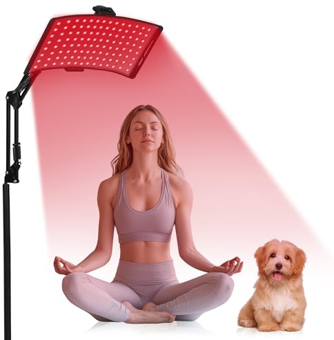 NIdreamCE Red & Infrared Light Therapy Lamp with Stand - 660nm/850nm Wavelength, 360° Rotation, Timer, Adjustable Height & Brightness for Full Body Use