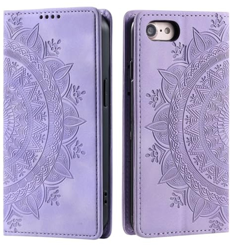 CoverKingz Handyhülle kompatibel mit iPhone 16e - Handytasche mit Kartenfach Klapp Etui Cover - Handy Hülle klappbar Motiv Mandala Lila