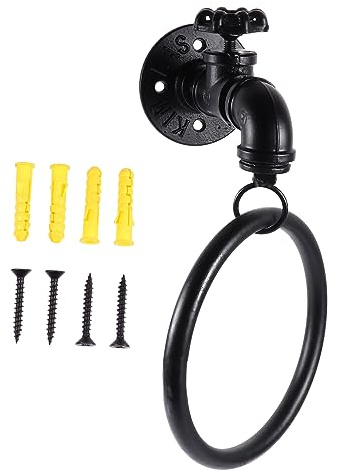 Anneau Porte-Serviettes Style Vintage Noir pour Métal Robinet | Fixation Murale, Protège la Rouille, Reste Stable, pour Bar et Présent de Pendaison de Crémaillère