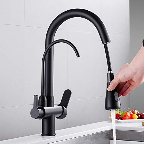 Kitchen Faucet Mattes schwarzes Spülbecken Wasserhahn - 360 ° Auszugsspray -TIPP mit Wasserfilter - DREI -Wege -Mixer für Badezimmer und Küche - stilvoll, langlebig