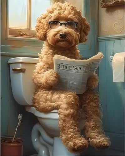 Fokenzary Kit de peinture à numéros DIY Le Chien lisant le journal Peinture à l'huile sur toile pour adultes débutants avec pinceaux et peintures acryliques Sans cadre (40x50 cm)