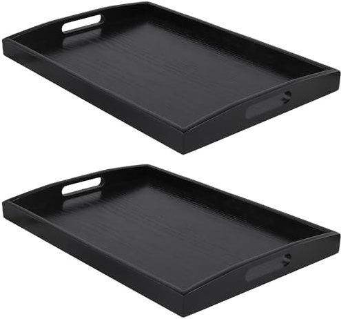 SYUTBOU 2 Bandejas de Madera Rectangular Negra 40x28x4cm con Asas para Servir Comida, Decorativa Cocina Salón