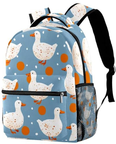 KengjuTesu Campus Backpack Travel Daypacks Orange Polka Point Ducks School Rucksack Bookbag with Bottle Holder for Girls Boys