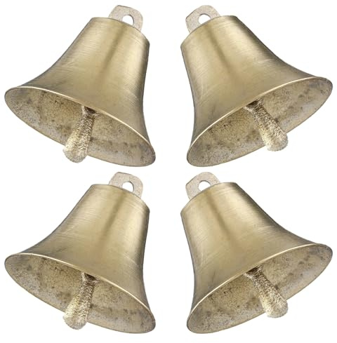 Lurrose 4 Stück-pack Kuhglocke Groß aus Kupfer im Vintage Stil sehr Leichte und Dekorative Metall Kuhglocken für Weide und Heimdekoration
