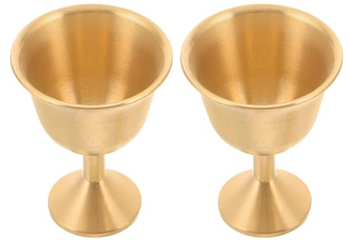 Veemoon Lot de 2 Gobelets en Laiton Vintage Calices D'eau Bénite Décoratifs de Taille Moyenne, Coupes de Communion Dorées pour Cérémonies Religieuses, Mariages et Banquets, Gobelets