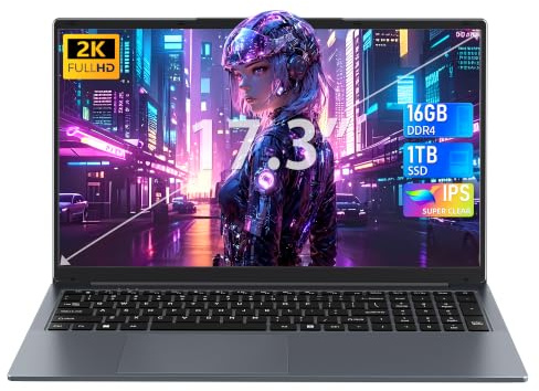 Rumtuk 17,3 Zoll Laptop,16GB DDR4 RAM,1TB SSD,4-Kern N150 bis zu 3,6 GHz | Beat N95 N5095,FHD IPS Display,Lange Akkulaufzeit, Beleuchtete Tastatur,Ziffernblock,Webcam,WiFi/Bluetooth/USB 3.0,Grau
